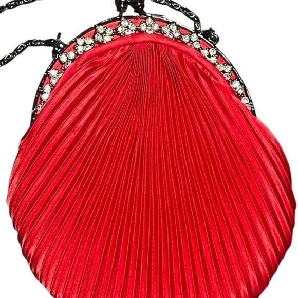 Kate Landry Red Pleated Silk Cocktail Purse Clutch with Rhinestones - Picture 1 of 5